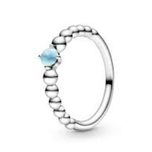 Auth. Pandora Signature  December Sky Blue Beaded Ring Size 5